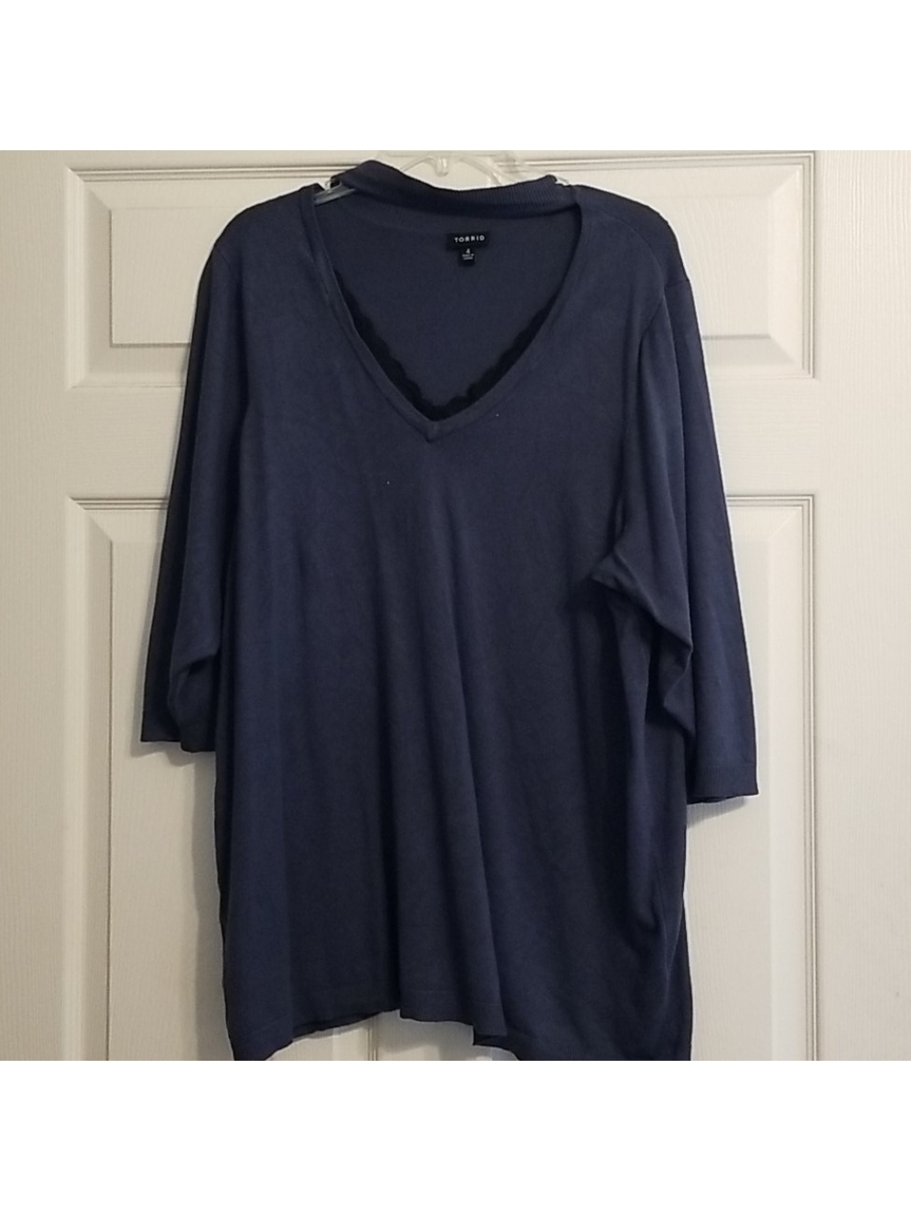 Torrid Women's Blue 3/4 Sleeve V-Neck Sweater with Lace Trim, Size 4